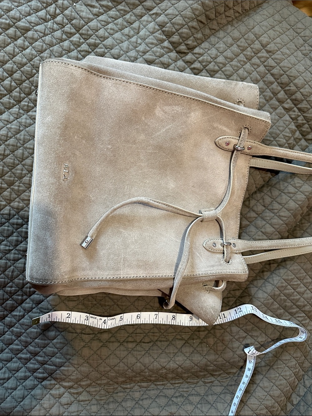 Ralph Lauren Suede Drawstring Tote Bag in Light Taupe (newish) - Picture 11 of 16